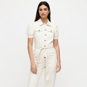 Retrofete Tori Solid White Denim Jumpsuit Jumper Romper Size Medium